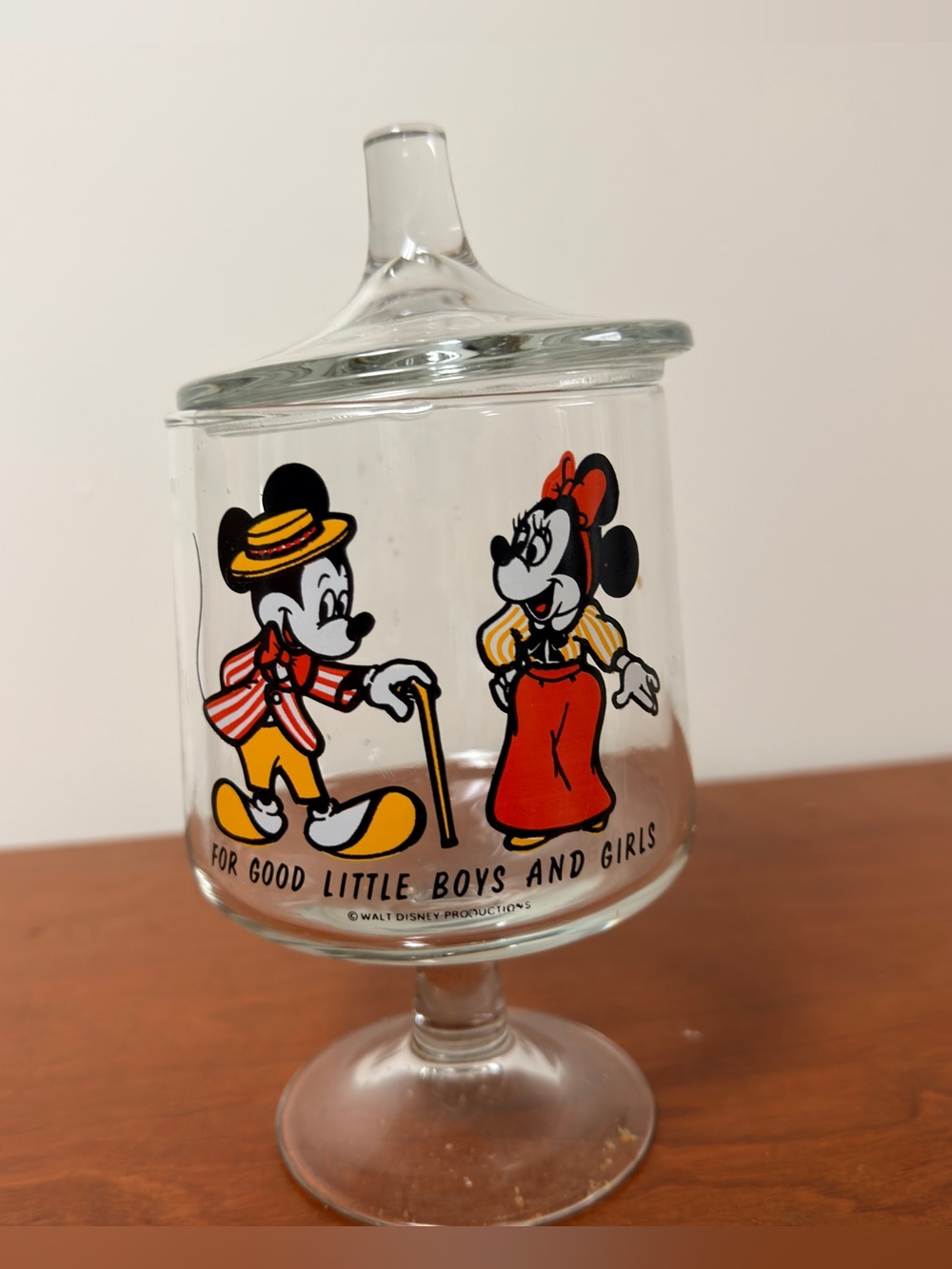 Vintage Walt Disney Mickey & Minnie Mouse Pedestal Glass | with lid - Picture 3 of 4